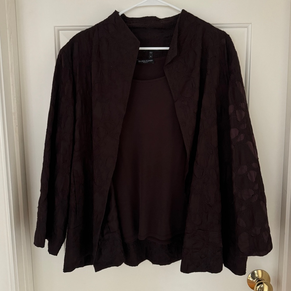 Eileen Fisher Silk Brown Tank + Jacket - Picture 2 of 14